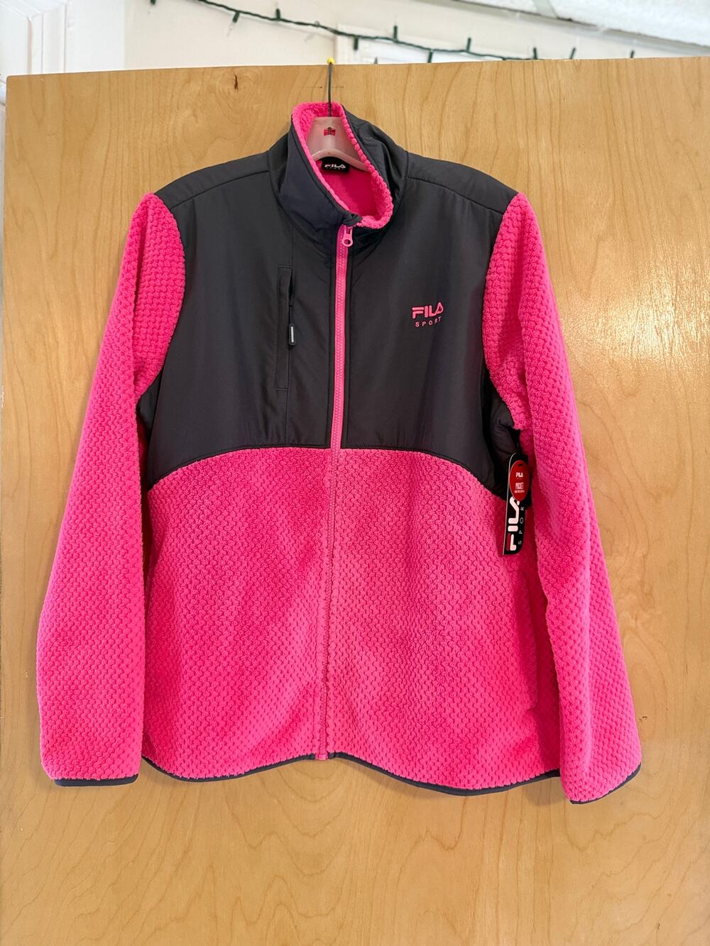 FILA Sport Women's Sherpa Fleece Full Zip Jacket Pink Black XL NWT